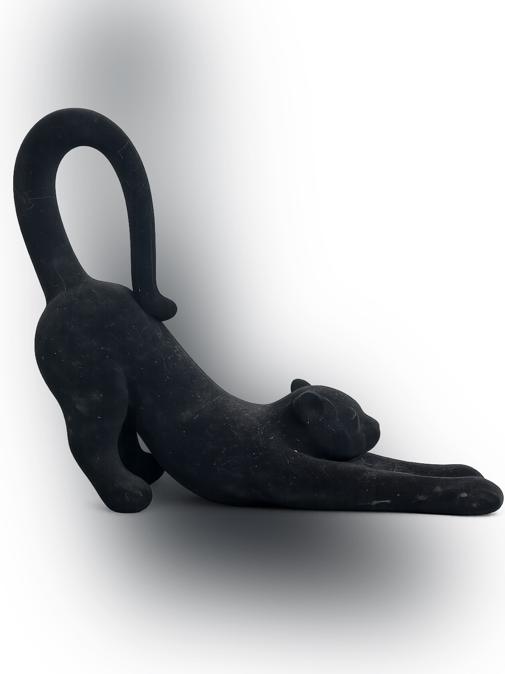 MCM Black Stretching Velvet Cat Sculpture vintage retro